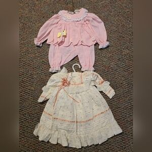 Doll Dresses LOT of 2 Lee Middleton HandCrafted Pink Checkered Peach Ribbons NEW